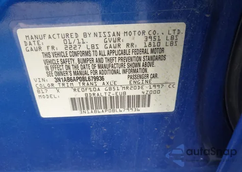 2011 Nissan Sentra 2.0Sr from USA, damaged, VIN 3N1AB6AP0BL679936